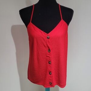 Reitman's Womens V-Neck Button Down Tank Top Size Small Red Cottagecore Colorful